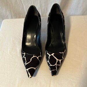 Nine West Women's Calf Hair Giraffe print Pump Heels Black White Size 7